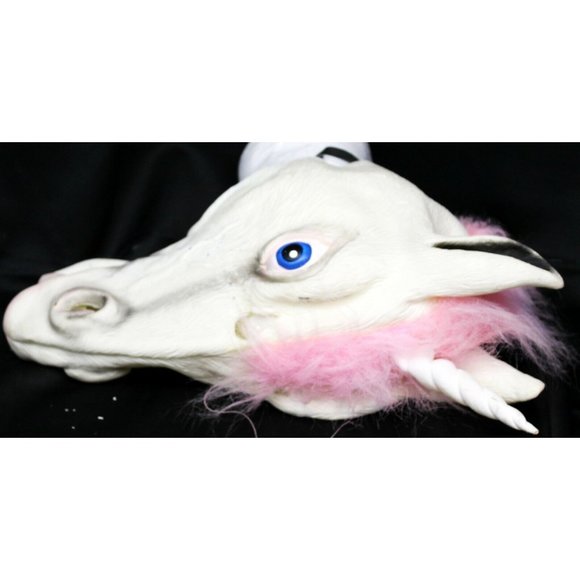 White Unicorn Horse Full Face Mask Cosplay Rubber Creepy Halloween Costume Pink - Picture 6 of 11